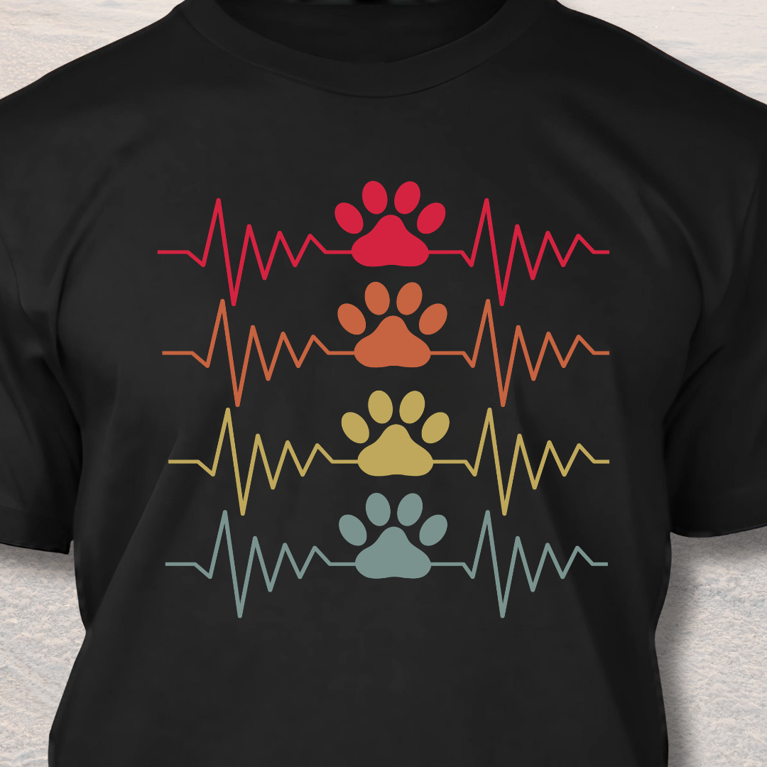 Retro Paw Heart Beat - Dog Lover T-Shirt