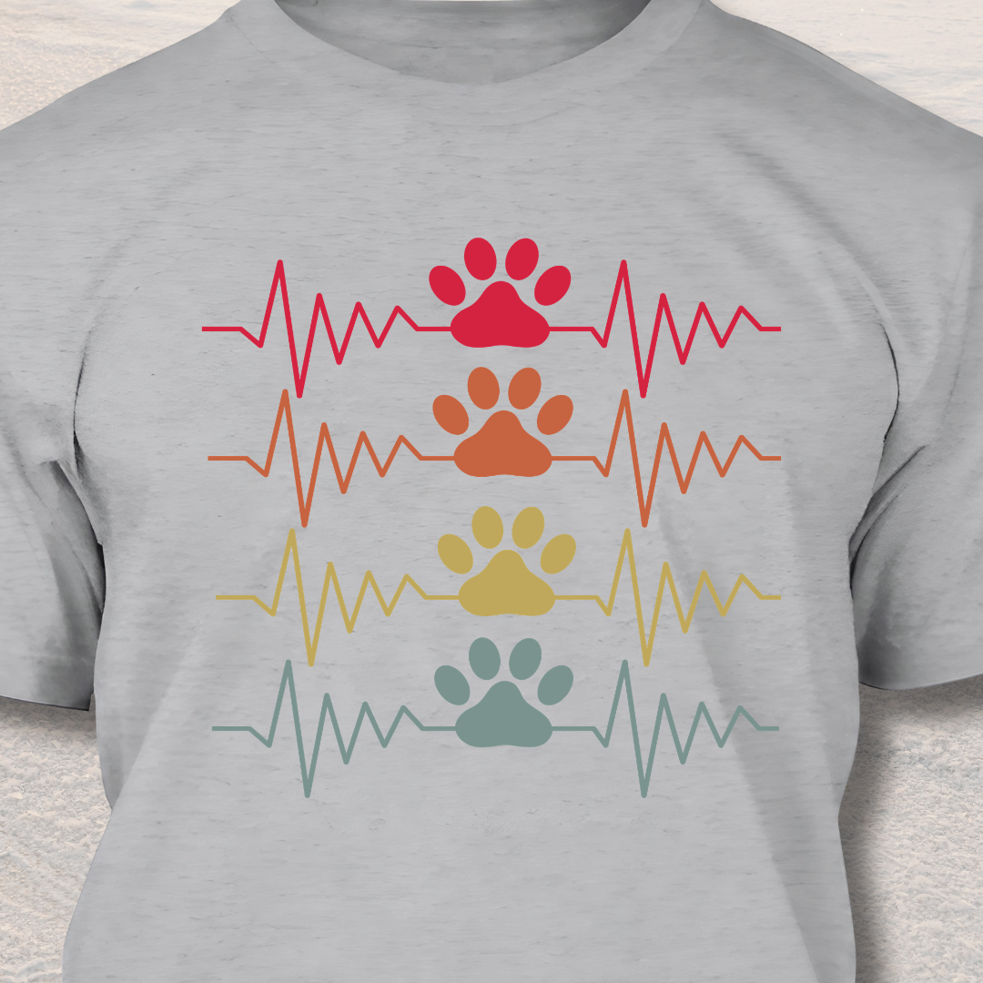 Retro Paw Heart Beat - Dog Lover T-Shirt