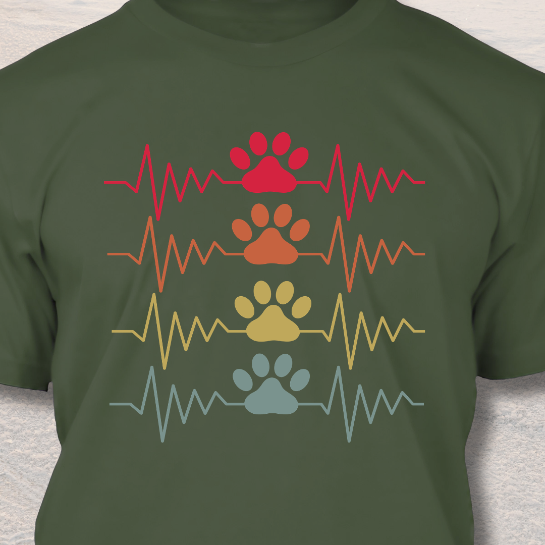 Retro Paw Heart Beat - Dog Lover T-Shirt