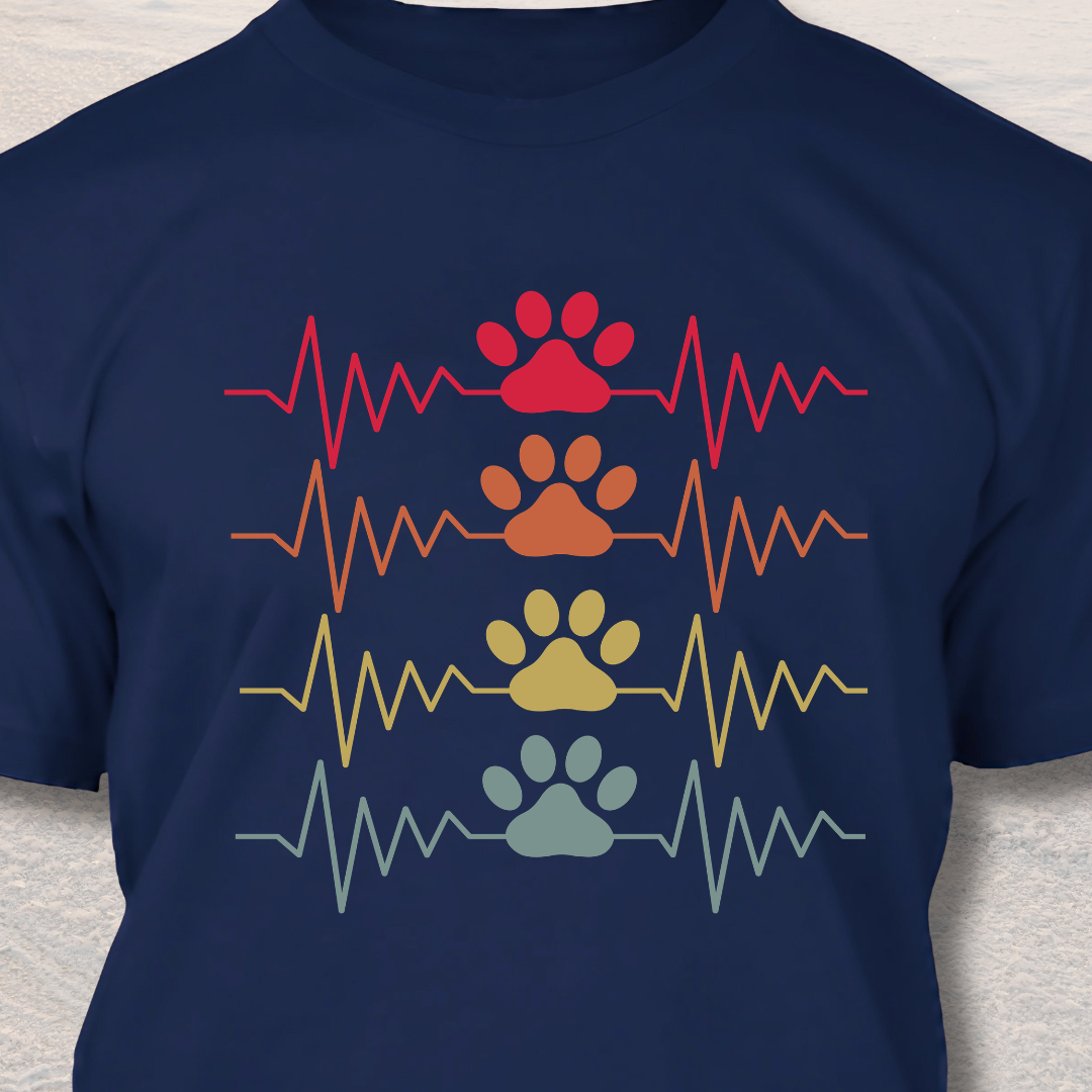 Retro Paw Heart Beat - Dog Lover T-Shirt