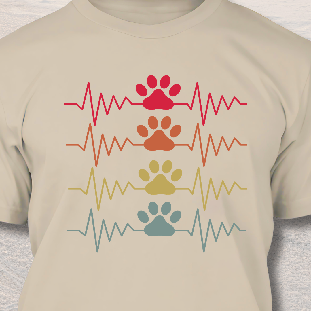 Retro Paw Heart Beat - Dog Lover T-Shirt