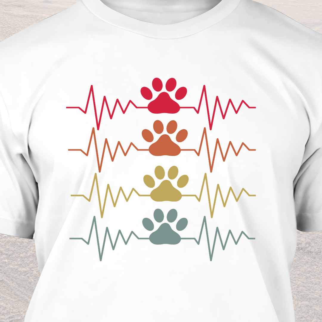Retro Paw Heart Beat - Dog Lover T-Shirt